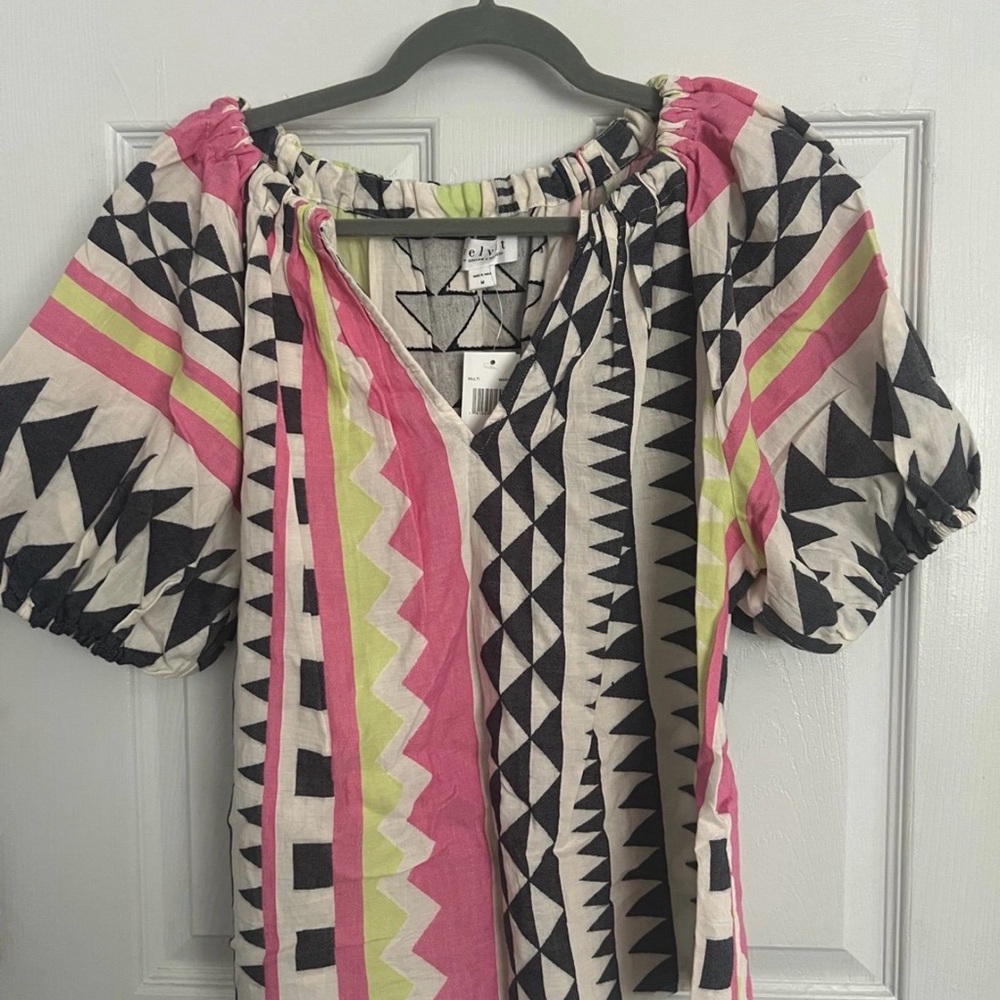 Velvet by Graham & Spencer Pink and Black Geometric Blouse